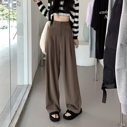 Summer thin version pants 2025 new gray drape feeling suit pants high-waisted wide-leg floor-length casual pants for women wholesale