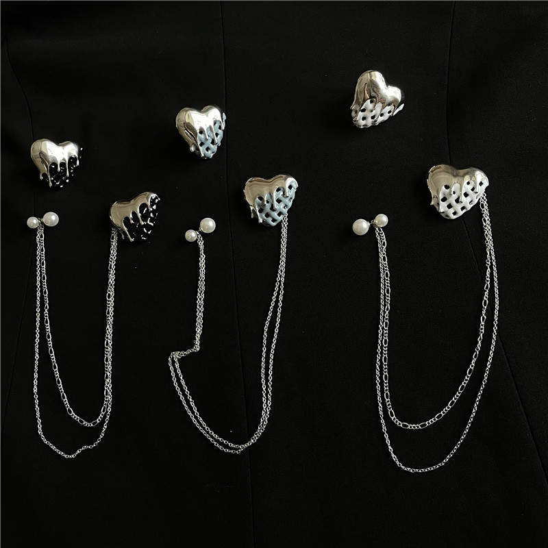 Niche Design Lava Heart Ear Studs Brooch Integrated Hip-hop Accessories display picture 9