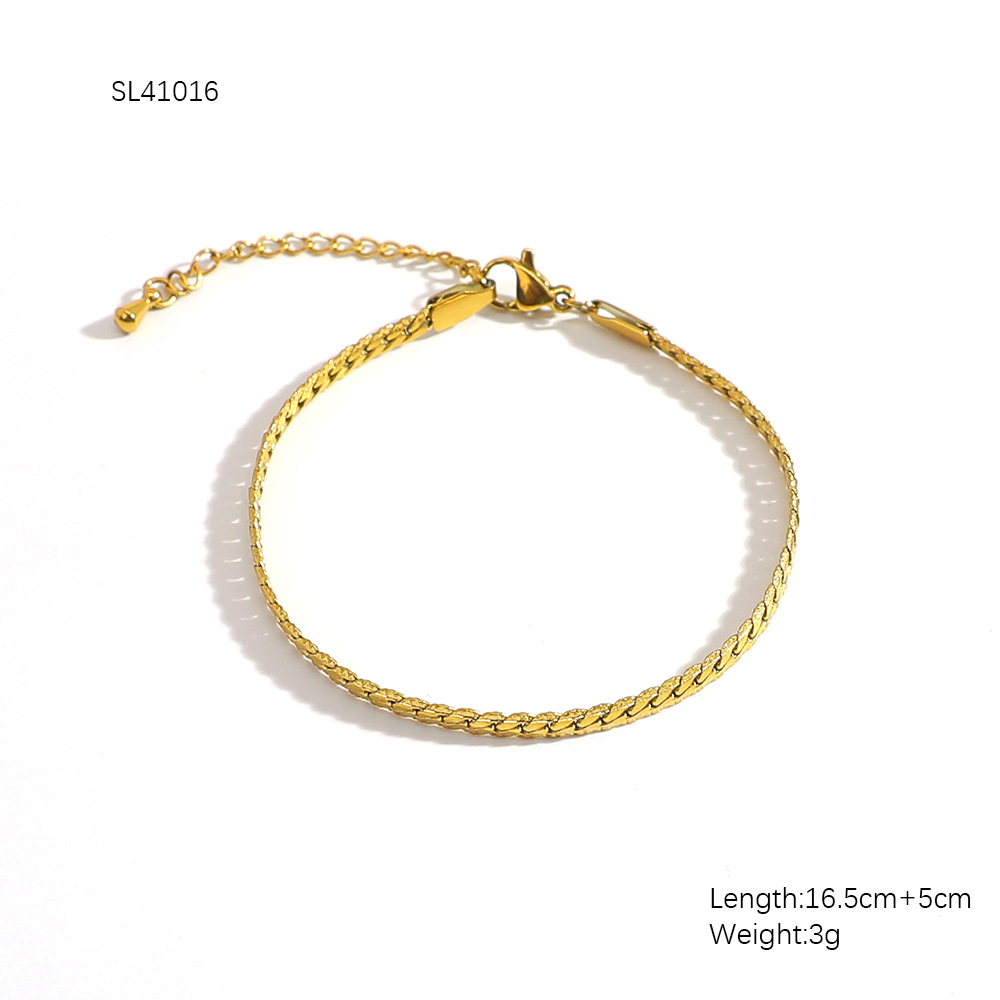 6g Weight 0.03µm-0.05µm Gold Plating Thickness PVD Coated Gold Plating Process Real Gold Plated Plating Material Bracelets Classification 304 Stainless Steel Chain Material 18K Gold Plating Color 1 Piece Quantity Holiday, Daily Occasion 304 Stainless Steel Material Geometric Pattern Women's Gender Simple Style, Classic Style Style Waterproof Non Tarnish Craft PVD Coated Real Gold Plated 18K Gold Geometric 304 Stainless Steel Simple Style Classic Style Waterproof Non Tarnish 304 Stainless Steel Bracelets 14