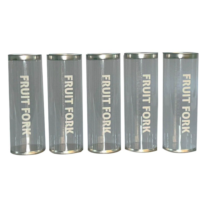 Круглая пластиковая коробка из ПВХ с крышкой из жести для упаковки фруктов, прозрачная, с печатью, для вилок для фруктов