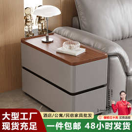 实木沙发边柜现代简约可移动侧边柜多功能储物柜带插座密码锁边几