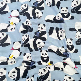 全棉双层纱布 婴童数码印花卡通熊猫 双层棉绉布水洗宝宝家居服布