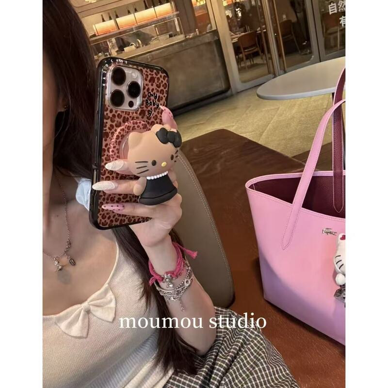 个性棕色豹纹猫咪磁吸支架17适用iPhone16promax苹果15手机壳14女|undefined