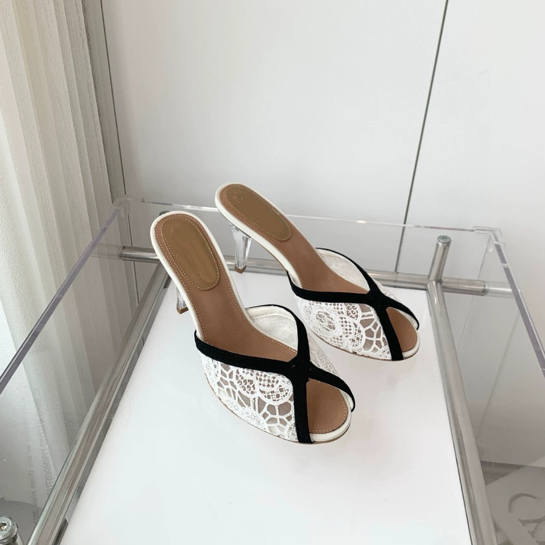 High Edition 2025 лето новый маленький ароматный ветер кружевной вырезает туфли на высоком каблуке женские туфли