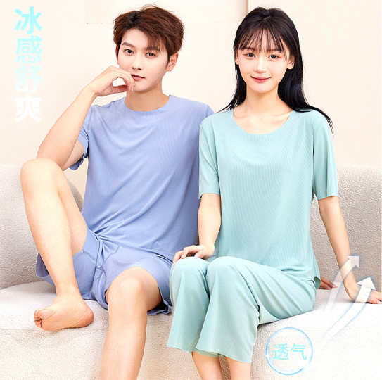 2025 Summer Explosions New Ice Silk Couple Home Clothes suit Indoor Thin Base Shirt Inner Wear Breathable plus size