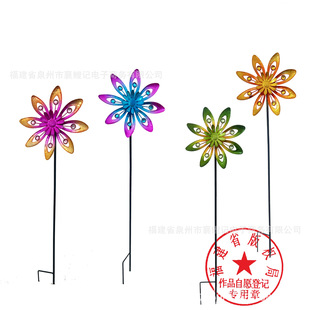 Cross-border iron metal windmill gardening courtyard outdoor windmill garden plug-in rotating windmill metal craft ornaments