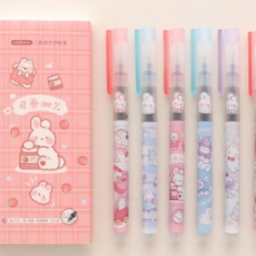 Pluma de gel recta de dibujos animados en caja de gran capacidad firma pluma traje estudiante cepillo pluma marcador pluma al por mayor