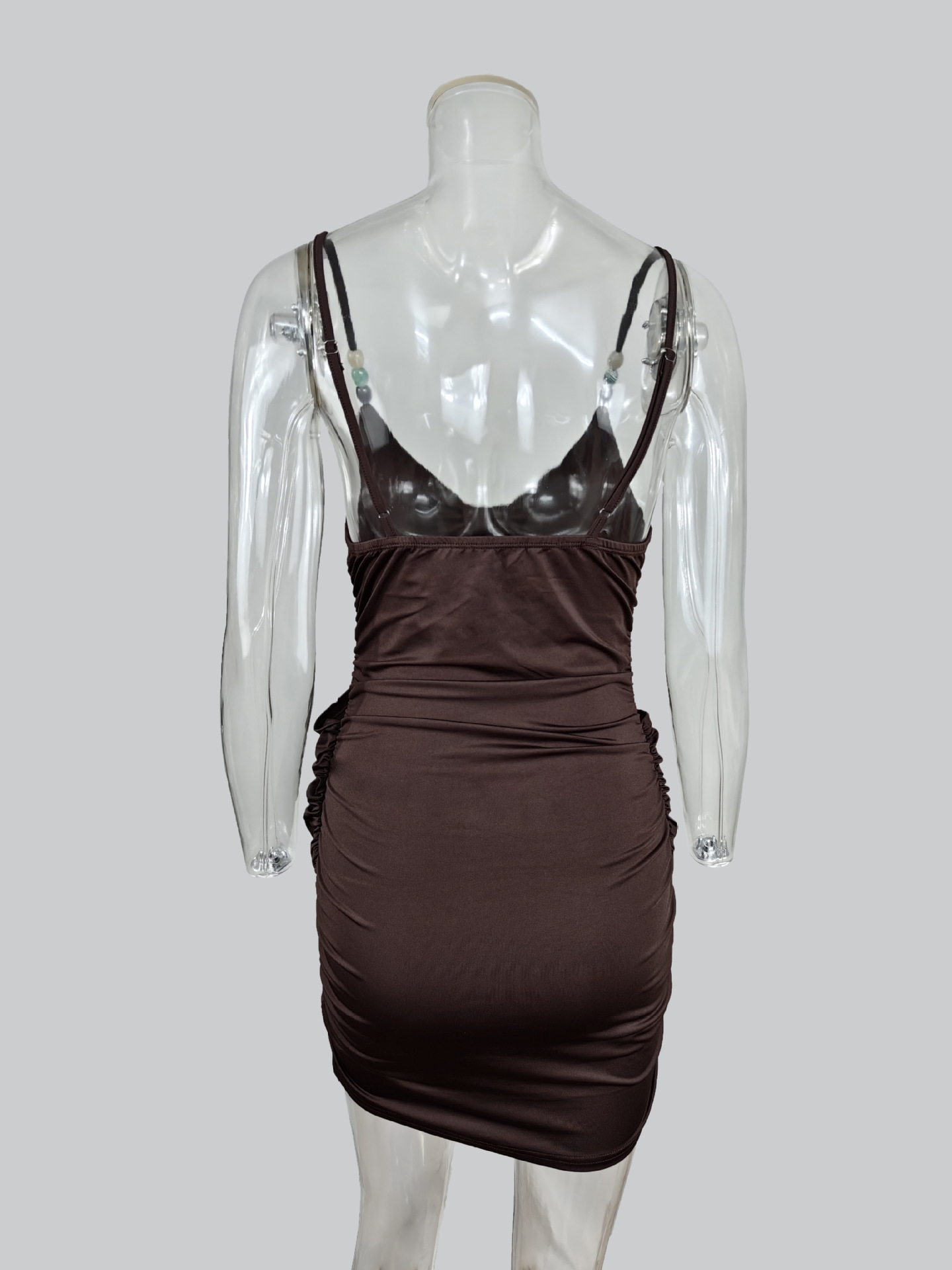 Maillard Style Beaded Suspender Dress Women's Kink Pleated Waist Thin Hip Skirt_ecoleips.com