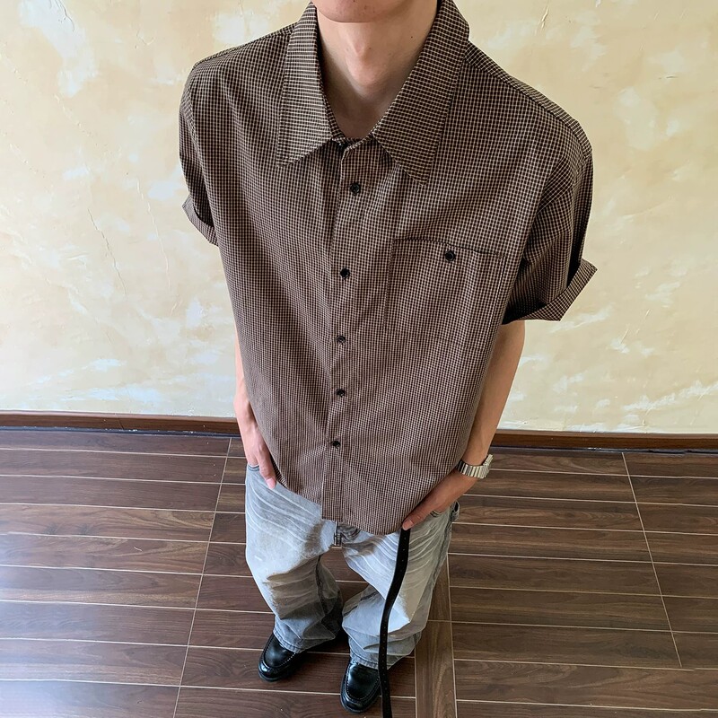 American Retro Old Money Style Brown Plaid Lapel Short-Sleeved Shirt Vibe Style Versatile Casual Shirt for Men and Women American Retro Old Money Style Brown Plaid Lapel Short-Sleeved Shirt Vibe Style Versatile Casual Shirt for Men and Women