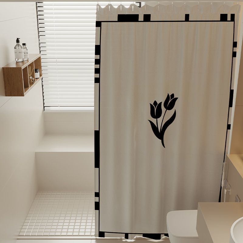 Bathroom Waterproof and Mildew-Proof Set, Punch-Free Shower Curtain Cloth, Bathroom Partition Door Curtain, Shower Room High-End Shower Curtain