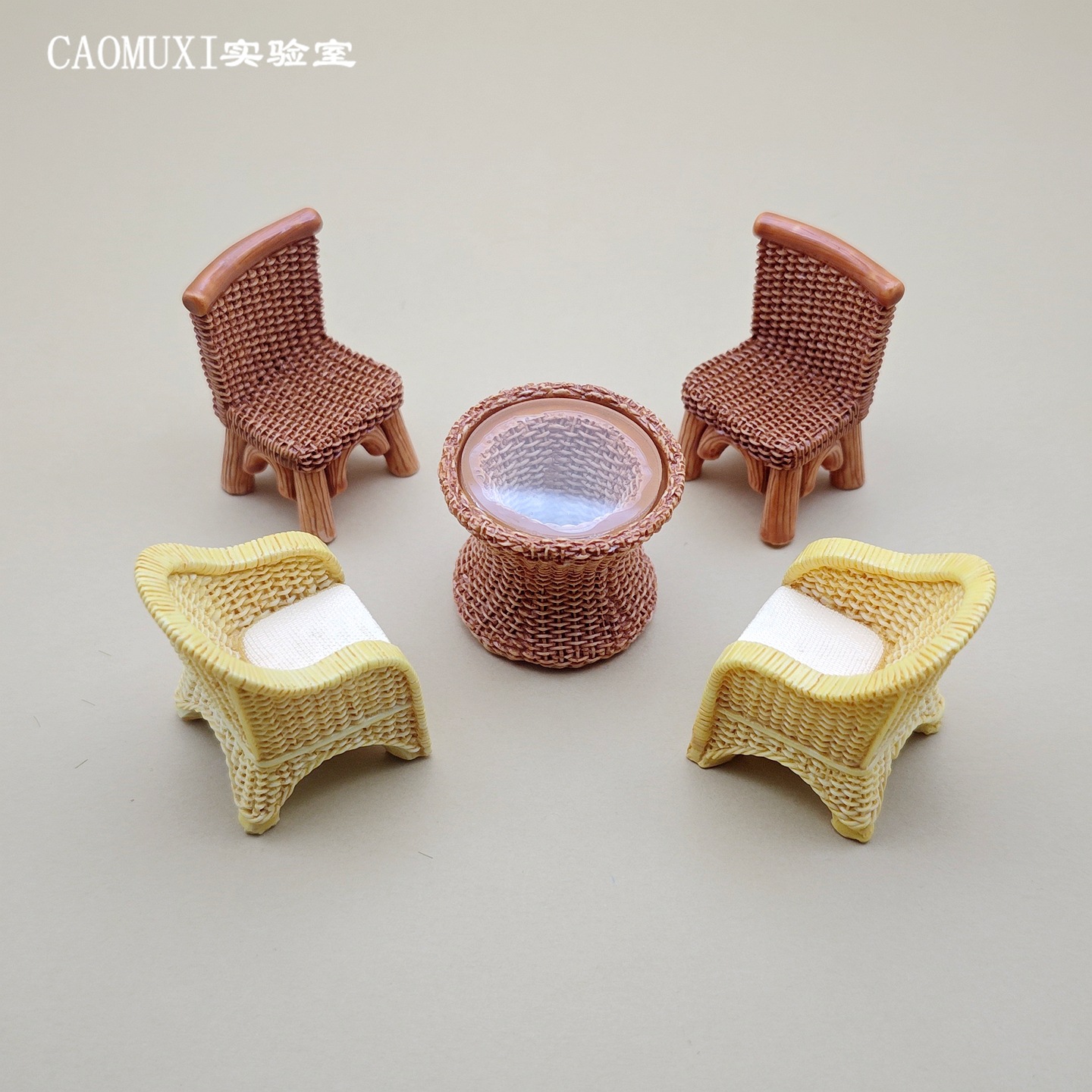 Simulated Creative Bamboo Table and Chair Furniture Miniature Resin Sofa DIY Doll House Decoration Micro Landscape Ornaments