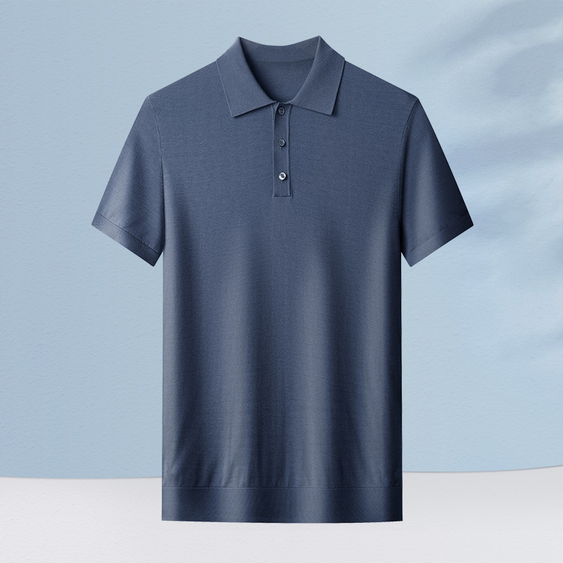 高級メンズ 100 マルベリーシルク半袖 Tシャツ夏薄手ニット半袖シンプルカジュアルシルクポロシャツ男性用|undefined