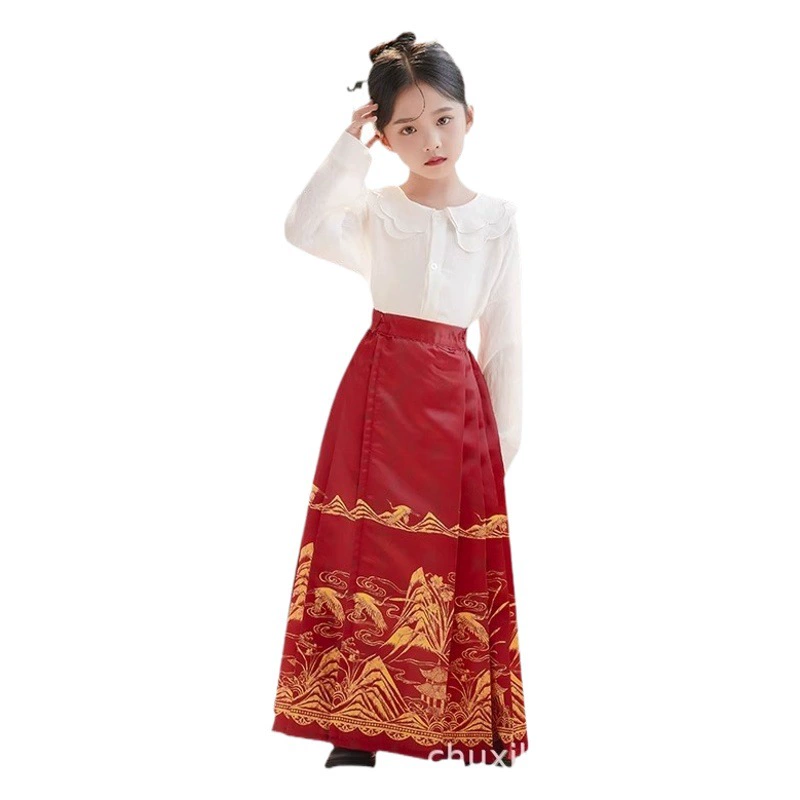 Новая красная юбка для китайских девочек с конским лицом, осенне-зимняя повседневная юбка, Ming, Hanfu, улучшенный костюм в китайском стиле