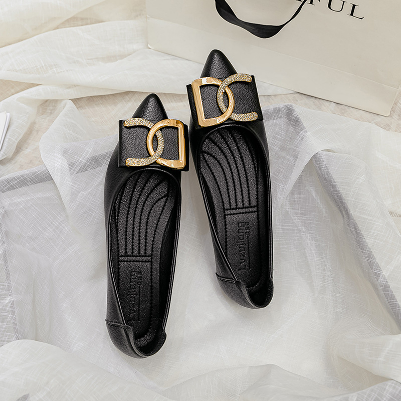 Frühling und Sommer spitze Zehen flache einzelne Schuhe Damen Strass lässig weiche Unterseite Arbeit Erbsen Loafers trendige große Größe Spot_voghion.com