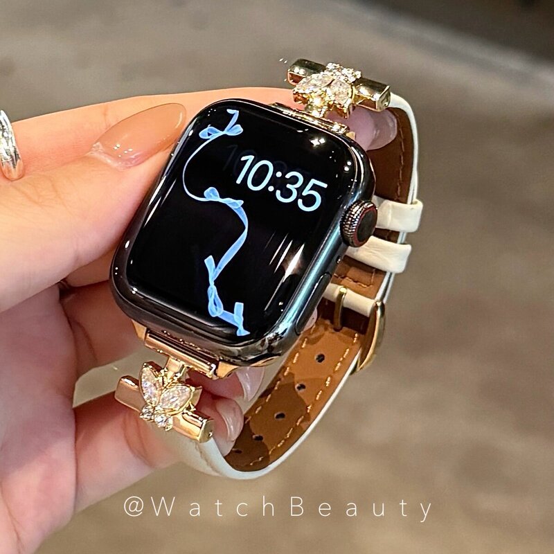 High-End Butterfly-Embellished Leather Apple Watch Strap Suitable for Apple Watch 11, iWatch 10, S9 High-End Butterfly-Embellished Leather Apple Watch Strap Suitable for Apple Watch 11, iWatch 10, S9