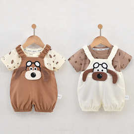 婴儿薄款卡通风夏季套头套装韩版休闲男童连体女童洋气外穿夏装