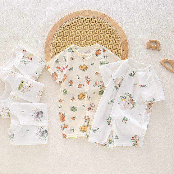 Baby Short-sleeved Boneless jumpsuit Summer Newborn Combed Cotton Thin Breathable Air-conditioning Suit for Boys and Girls Baby
