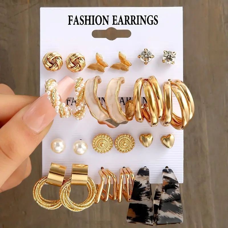 欧美跨境新款珍珠女士耳环 复古金色耳圈套装6件套Earrings Set 欧美跨境新款珍珠女士耳环 复古金色耳圈套装6件套Earrings Set