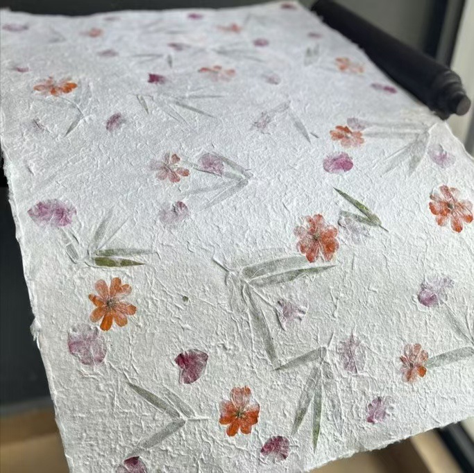 붉은 꽃과 노란 꽃 대나무 잎 80*55cm