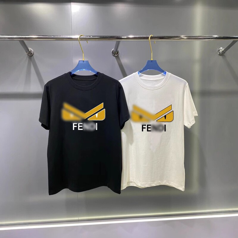 High-Quality F Brand Yellow Eyes Printed Short-Sleeve T-Shirt Casual Trendy Unisex Summer Round Neck Versatile American Style Top
