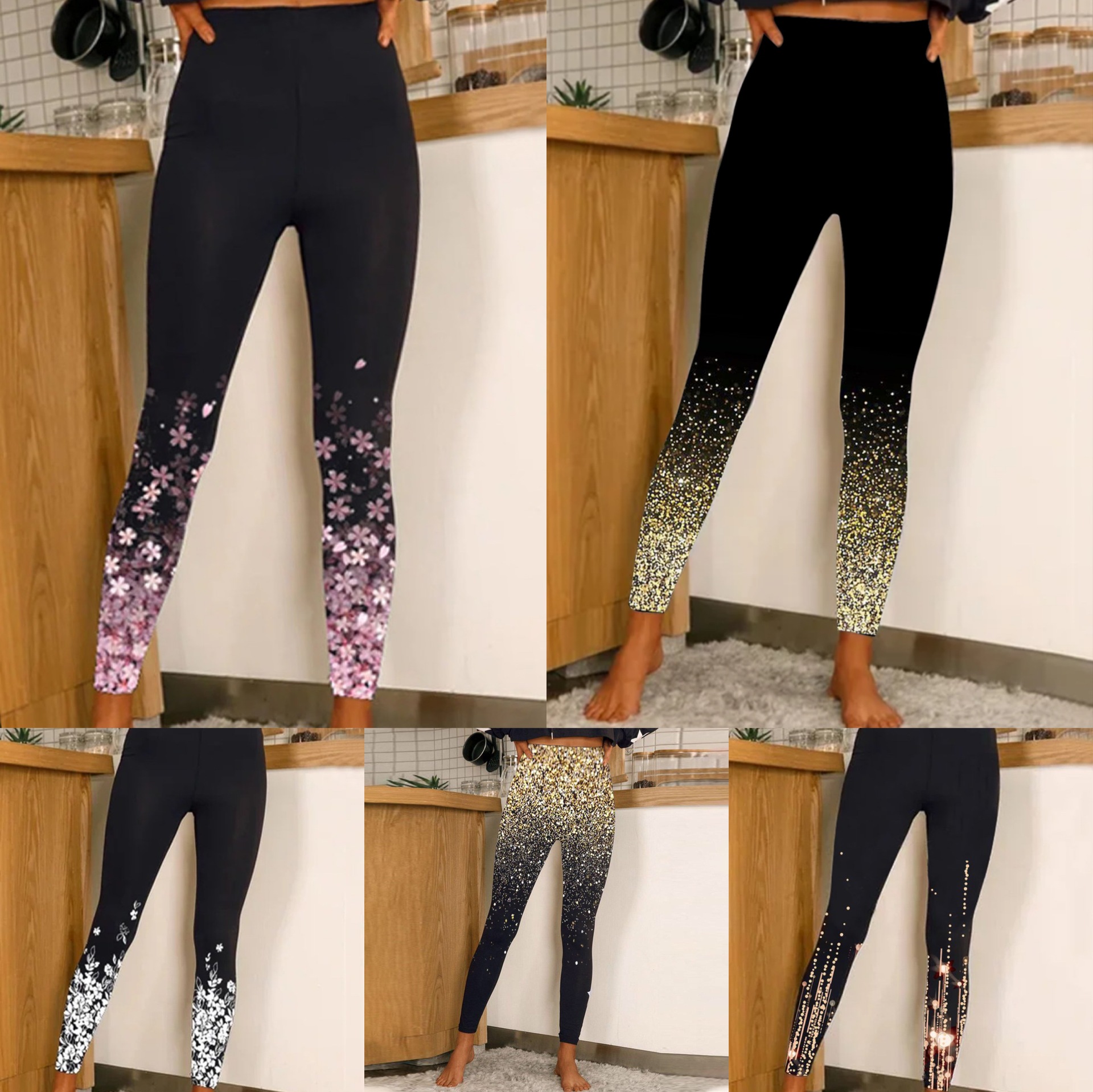 Medias elásticas para mujeres europeas y americanas transfronterizas Amazon cintura alta posicionamiento casual impresión moda Pantalones de yoga en stock