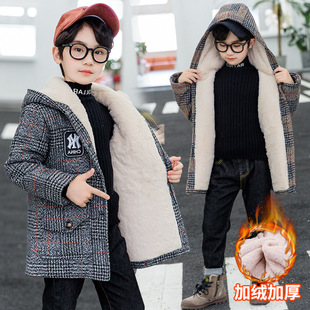 Boys' Woolen Outwears 2024 New Boys' Autumn and Winter Velvet Thickeneded Outwears Woolen Medium and Large Kidsren's Korean Style Woolen Tops