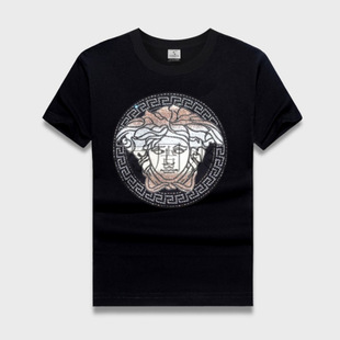 Short-sleeved T-shirt Men's Crewneck Pure Cotton 100 Rhinestone Niche T-shirt Trendy Men's Advanced New Knitted Summer Half-sleeved Clothes