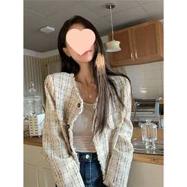 春季2025新款气质复古小香风短款法式毛边长袖外套开衫上衣女