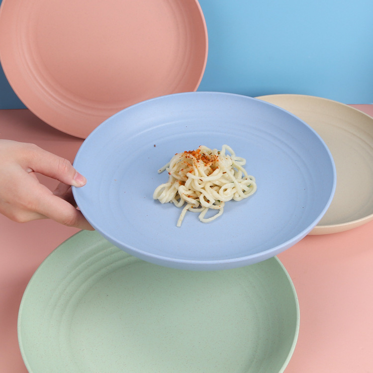Wheat Straw Plate Household 25cm Large Round Plate Plastic Plate Dumpling Plate Dessert Plate High-Value Tableware Set