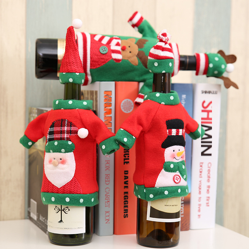 Nieuwe decoratieve wijnflesset voor Kerstmis, geborduurde cartoon wijnflesset, kerstvakantie tafeldecoraties_voghion.com
