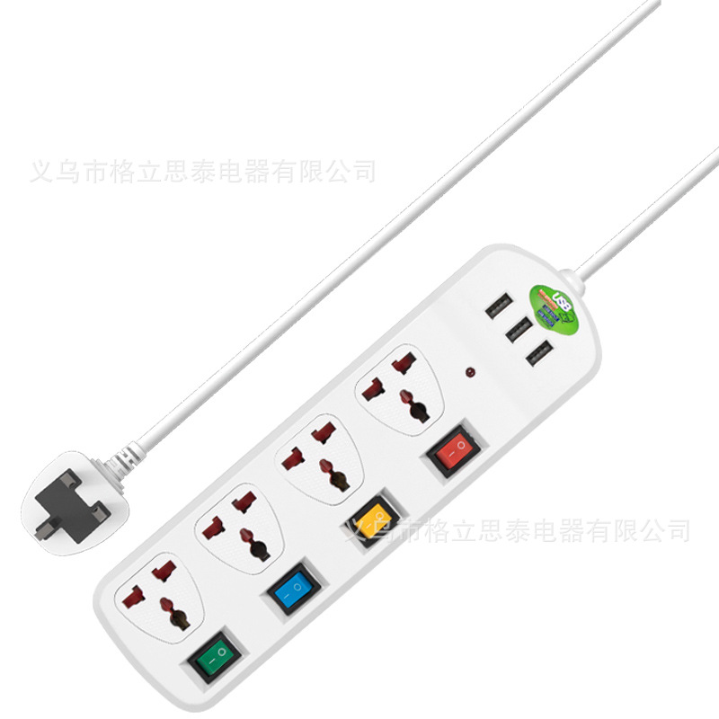 Gelistar外贸电源插座国际通用孔带USB工厂批发带开关多位孔插排