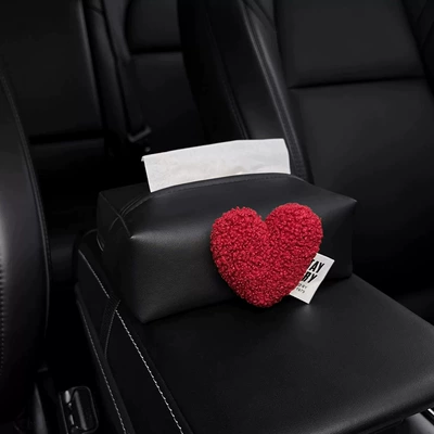 Plush heart-shaped car tissue box, car interior armrest tissue holder, car center console tissue bag, with a luxurious feel (Car tissue box/set) - heart-shaped-plush-toy-red-plush-heart-shaped-tissue-box-armrest-box-style