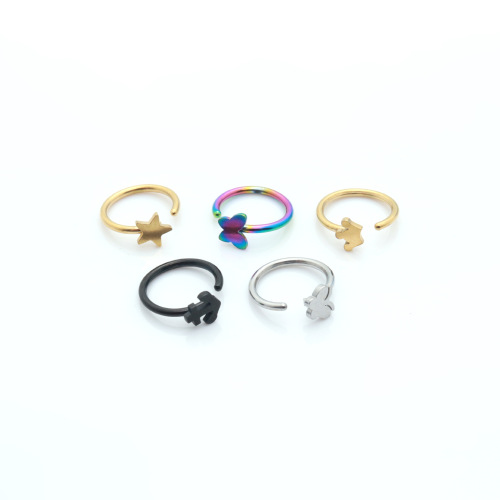 Cross-border supply wholesale stainless steel C-shaped nose ring, five-pointed star nose nail, 18K vacuum plating, body piercing jewelry