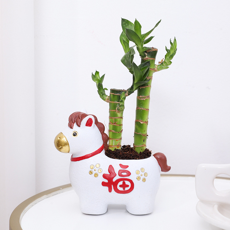 Chậu Cây Resin Chậu cây mọng nước hình ngựa hoạt hình resin, chậu mini chủ đề năm Ngọ, trang trí bàn (RG-98)