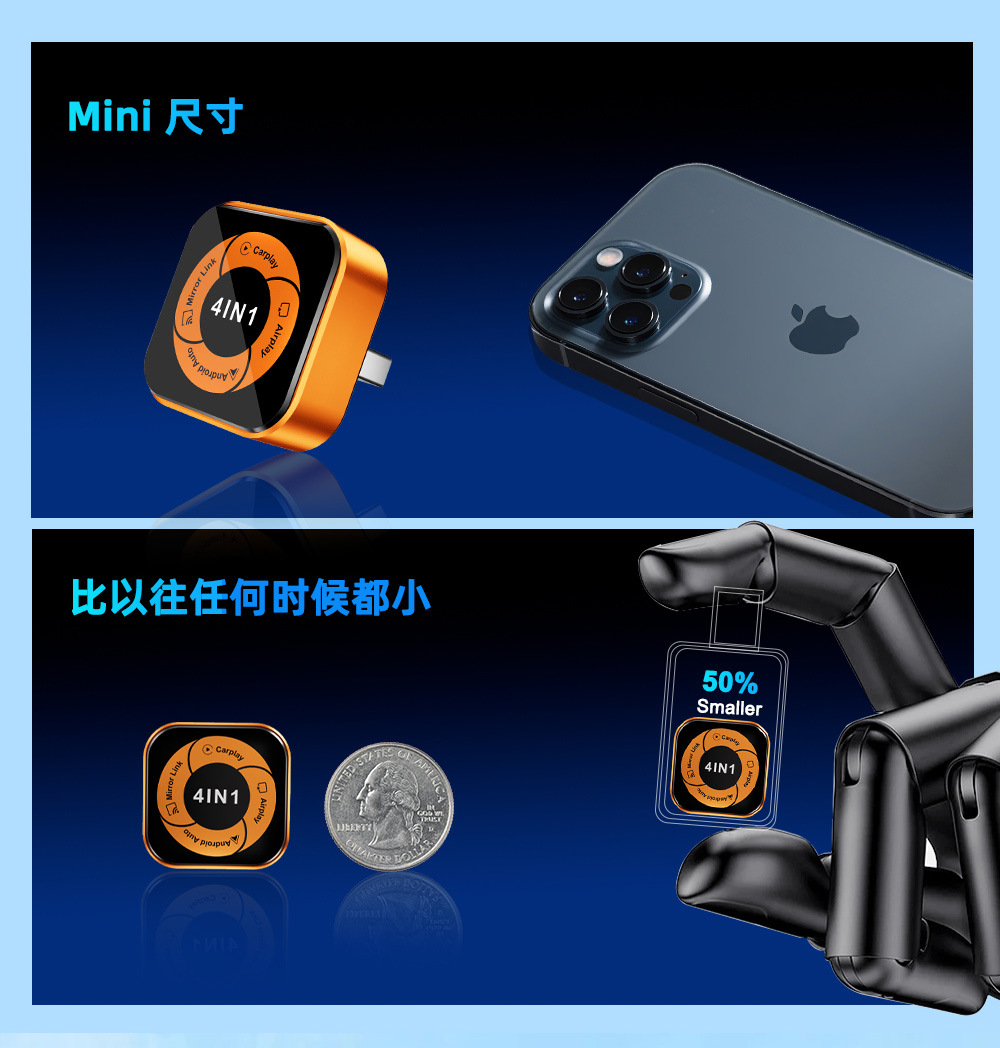 Wireless CarPlay Box 4-in-1 Android Auto Car Connectivity Plug-and-Play Mini Smart Screen Projector