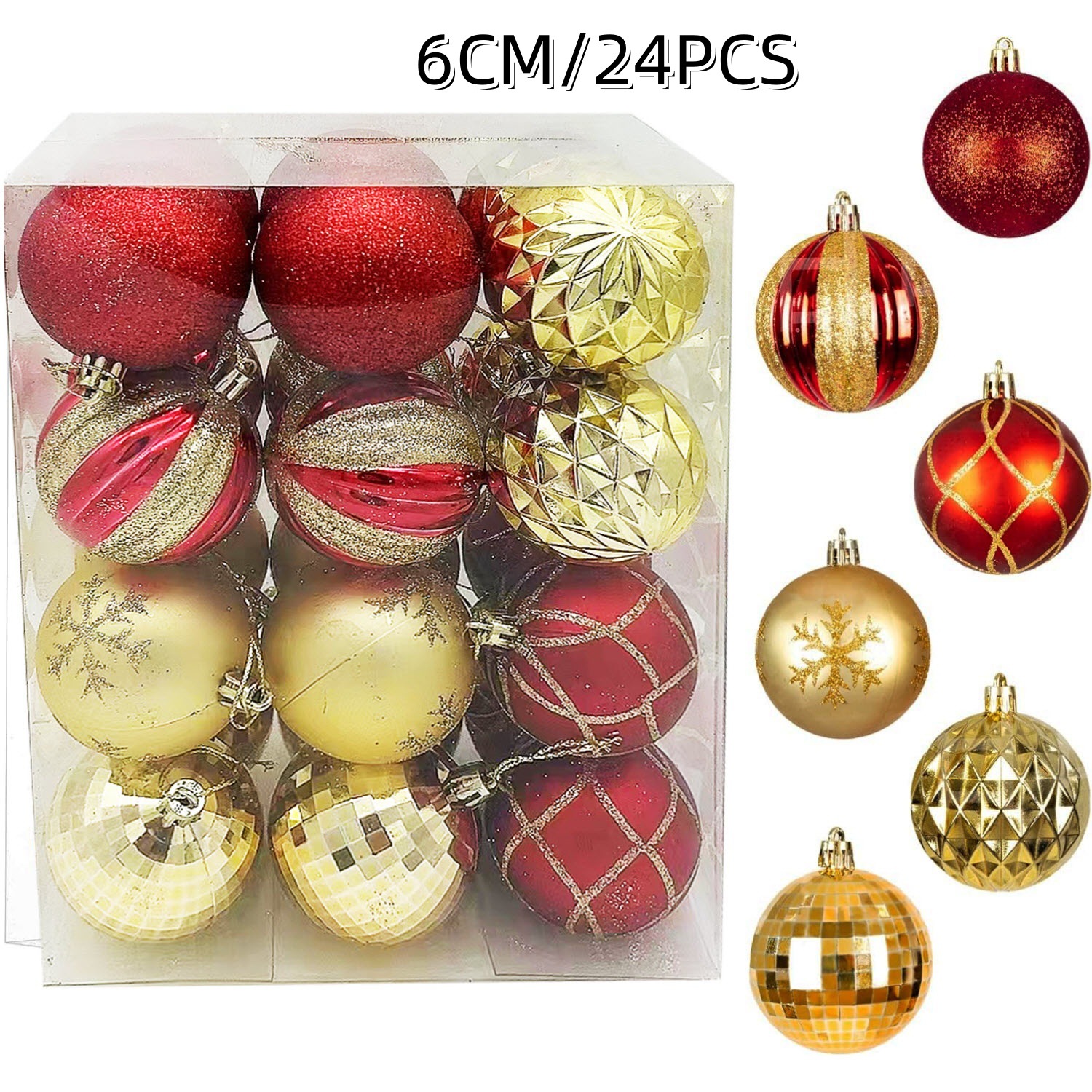 Navidad transfronteriza spot 6cm24 bolas de Navidad de plástico pintadas de oro rojo árbol de Navidad atmósfera festiva del centro comercial