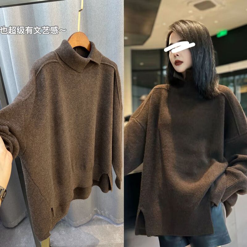 Custom-Made Niche Design Collar Knit Sweater, Miyake Style, Women's Retro Solid Color Top, Paper-Thin, Autumn and Winter New
