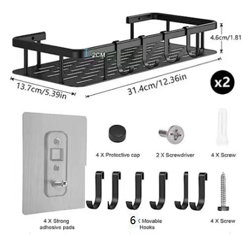 Black double-layer rectangle + a pack of punched screws + 6 rim hooks