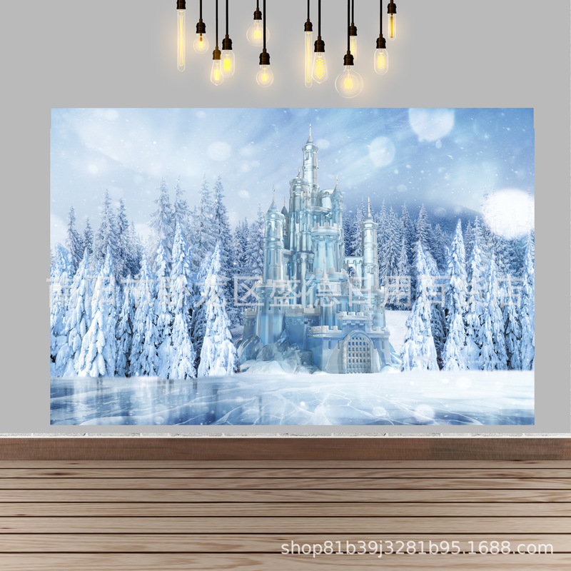 AliExpress Beautiful snow scenery ice castle portrait photo banner children female birthday party props background cloth