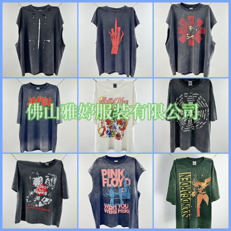 2025 Hip-Hop American Fashion Brand New Retro Washed Old Rock Band Loose Round Neck Short-Sleeved T-Shirt for Men and Women
