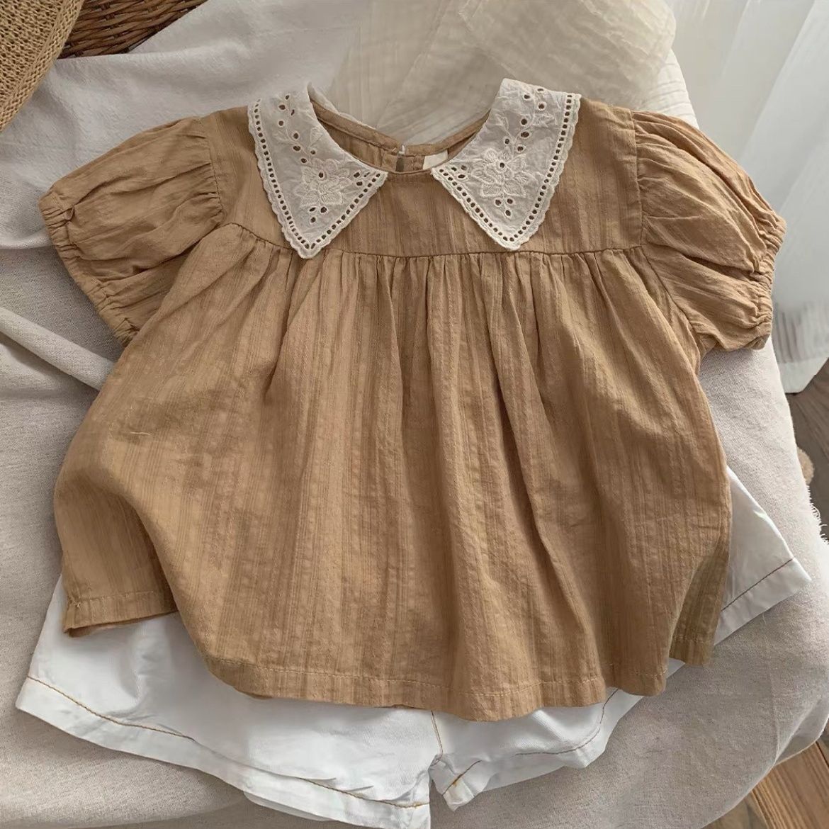 女童娃娃衫夏季薄款女寶寶襯衫短袖寬鬆公主風上衣0054A001