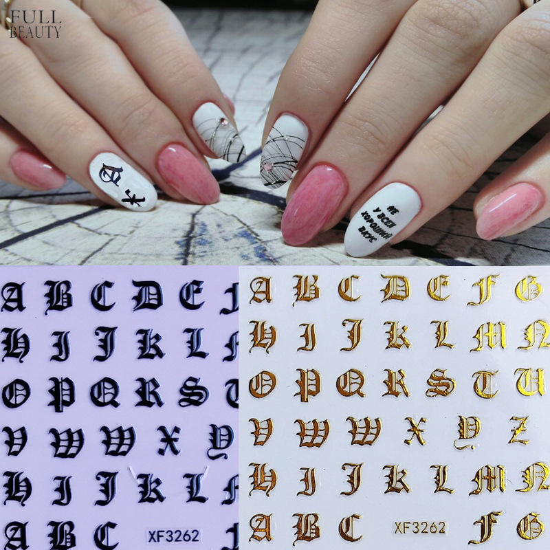 Cross-border ins high-quality nail stickers online popular with 8-color English letter decals art retro nail stickers nail