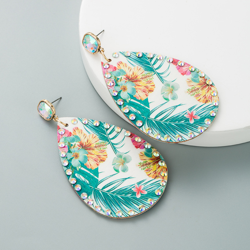 Bohemian Color Flower Print Leather Earrings display picture 4