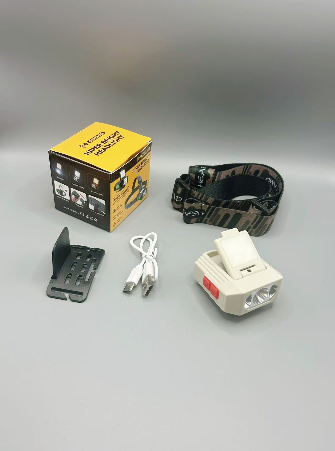 Linterna Frontal LED para Pesca con Batería de Larga Duración, Batería de Litio, Sensor, Clip para Gorra, Modelo de Carga USB, Especialmente Diseñada para Pesca Nocturna.