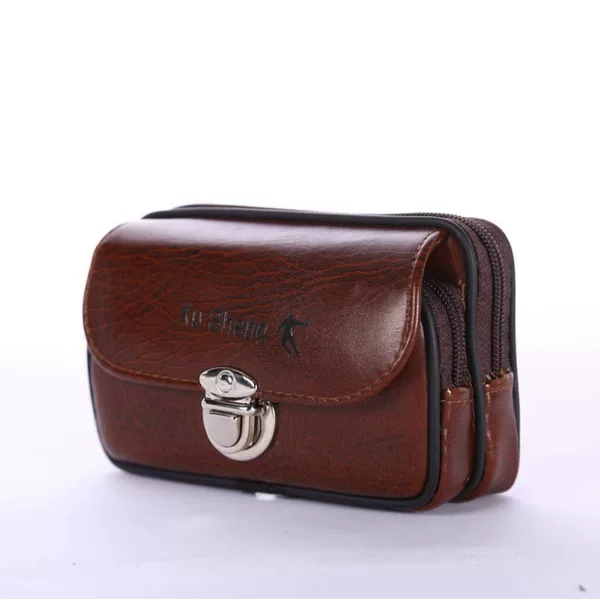 Factory wholesale men's vertical wear belt mobile phone waist bag pu multifunctional change with lid lock horizontal business