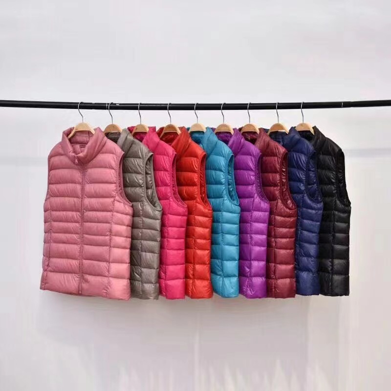 Cross-Border New Style Solid Color Stand-Collar Vest for Women, Short Lightweight down Vest, Off-Season Outerwear for Middle-Aged and Elderly