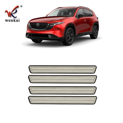Suitable for 26 models of Mazda CX-5 modified cars, internal and external welcome threshold strips, stainless steel protective pedals (Dekorativ pedal başlıqları) - 26-models-of-cx-5-exterior-door-sill-strips-4p-brushed-finish