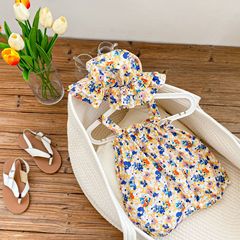 ins 2023 summer baby girl infant child small floral suspender jumpsuit bag fart clothing romper with hat