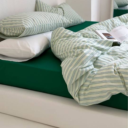 Pure Cotton Yarn-dyed Washed Cotton Four-piece Set Japanese Style Simple Striped Bed Sheet Bedding for Student Dormitory Homestay