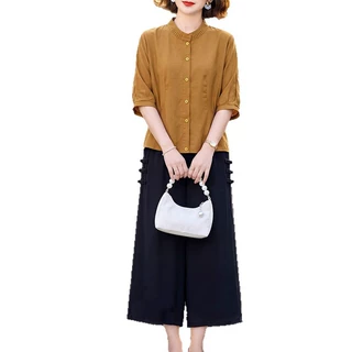 中年大码上衣裤子妈妈夏季新款新中式国风套装中老年女装洋气衣服